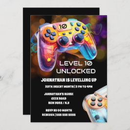 Convites Controladora de jogos - festa do néon preto alaran