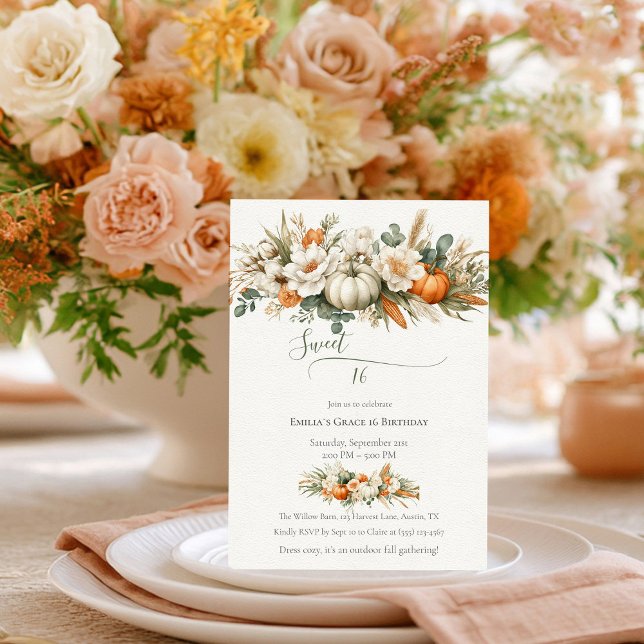 Convites Convênio Floral de Boho Autumn Sweet 16 (Criador carregado)