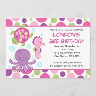 Convites Convidações de Aniversário para Garota Rosa do Mar