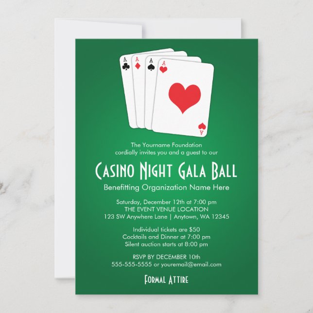 Convites Convidações de Bola de Gala Noturno do Casino (Frente)