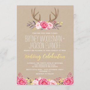Convites Convidações de Casamento de Deer Antler Rustic