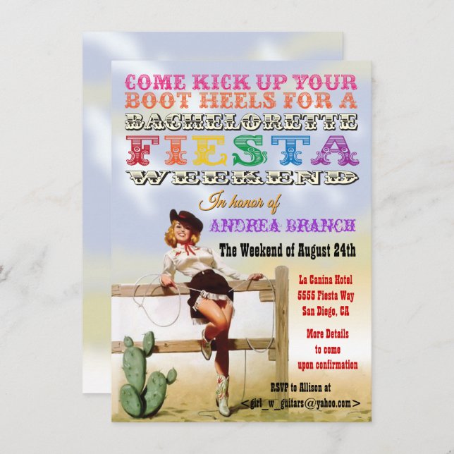 Convites Convidações de Fim de Semana da Cowgirl Bacheloret (Frente/Verso)