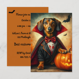 Convites Convidações do Dachshund Dracula Halloween