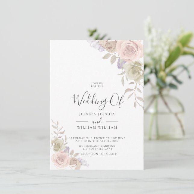 Convites Convidações para Casamento de Rosa Blush Modern Tr (Em pé/Frente)