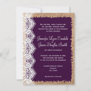 Convites Convidações para Casamento Roxo da Rústica Burlap