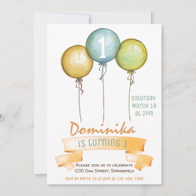 Convites Convidada de primeiro aniversario, festa de aniver (Frente)