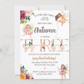 Convites Convidada de terceira aniversariante de fada de ou