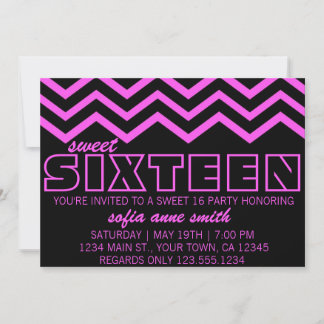 Convites Convidado 16 de Neon Purple e Black Chevron Sweet