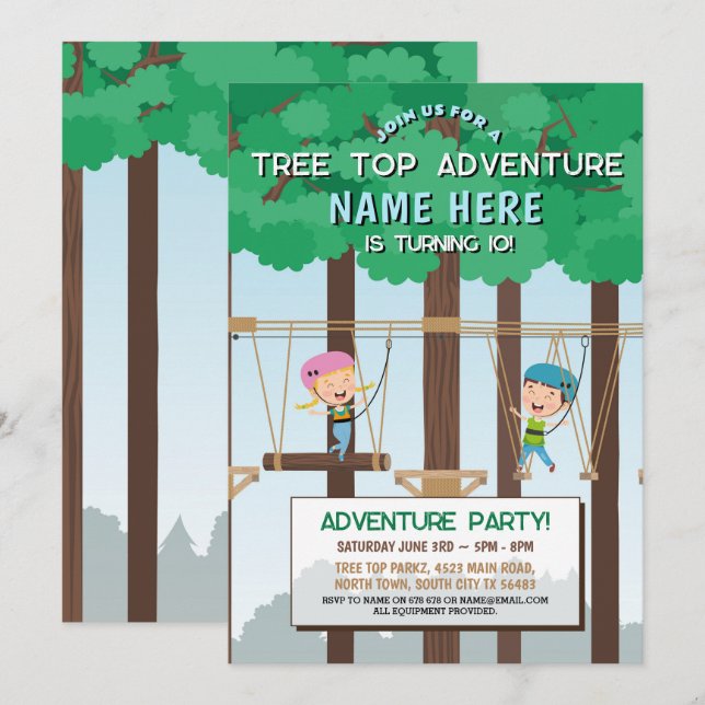 Convites Convidado ao ar livre do Parque de Aventura de Últ (Frente/Verso)