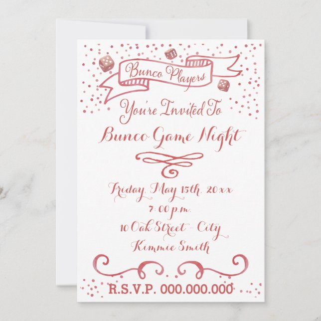 Convites Convidado Bunco - Fita e Dice (Frente)