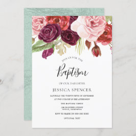 Convites Convidado Burgundy Blush & Mint Floral Baptism