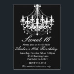 Convites Convidado de 16 Festas de Chandelier Preto e Branc<br><div class="desc">O elegante candelabro preto e branco Sweet 16 ou qualquer convidado do partido. Escolha personalizar para adicionar suas informações. Excluir texto para deixar um vazio de área onde você não deseja texto.</div>
