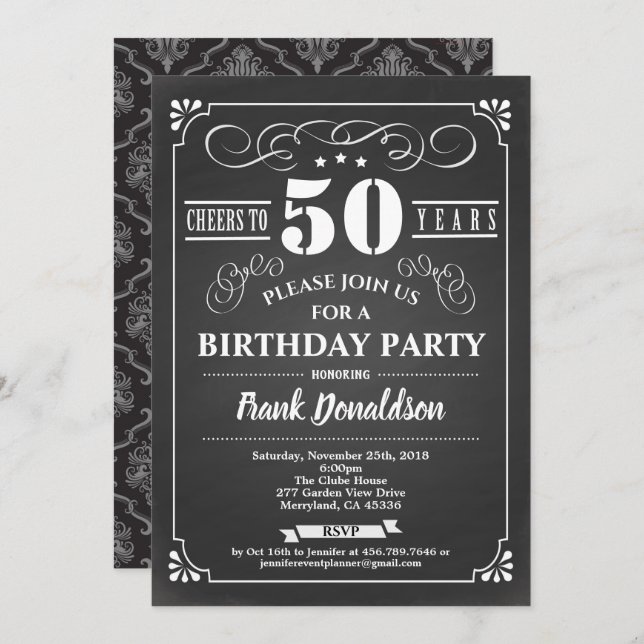 Convites Convidado de 50 anos. 50 anos (Frente/Verso)