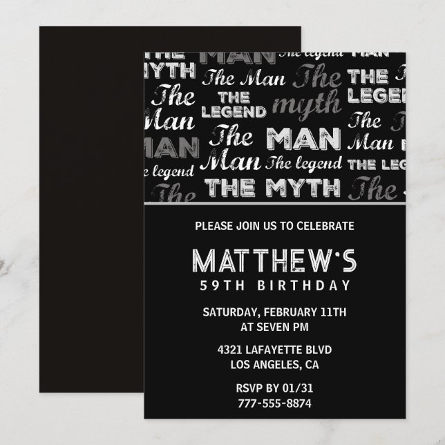 Convites Convidado de 59 anos preto para ele Myth Legend (Frente/Verso)
