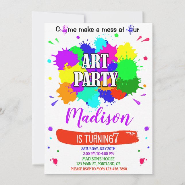Convites Convidado de aniversário Artsy pintura plottery (Frente)