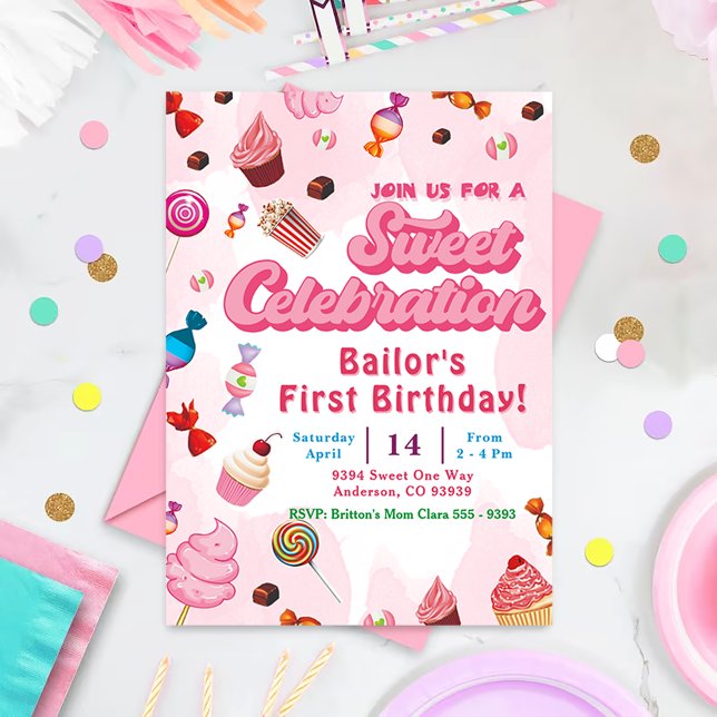 Convites Convidado de Aniversário Candy Para A Primeira Fes (Criador carregado)