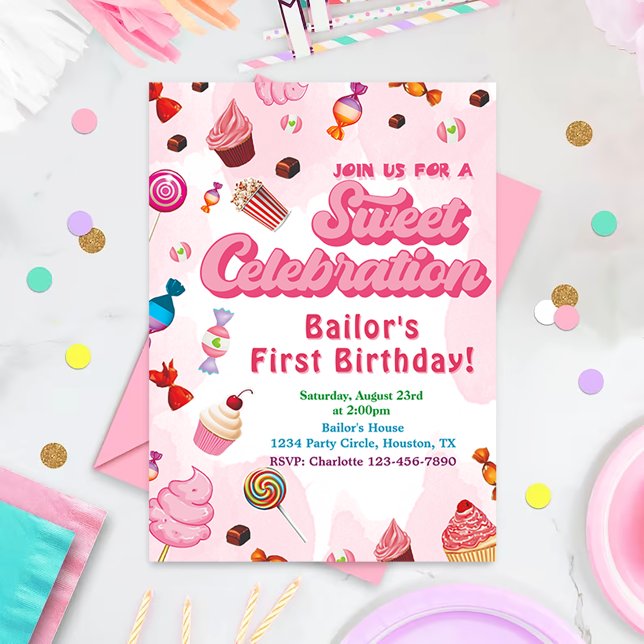 Convites Convidado de Aniversário Candy Para A Primeira Fes (Criador carregado)