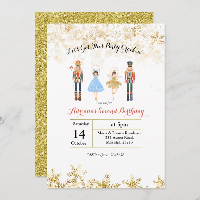 Convites Convidado de aniversário da Glitter de Natal do Ba (Frente/Verso)