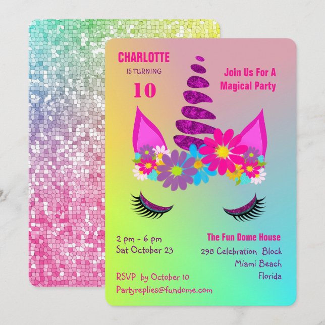 Convites Convidado de Aniversário da Super Bonita Flor do U (Frente/Verso)