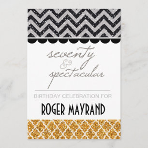 Convites Convidado de aniversário de 70 Dourado, preto bri