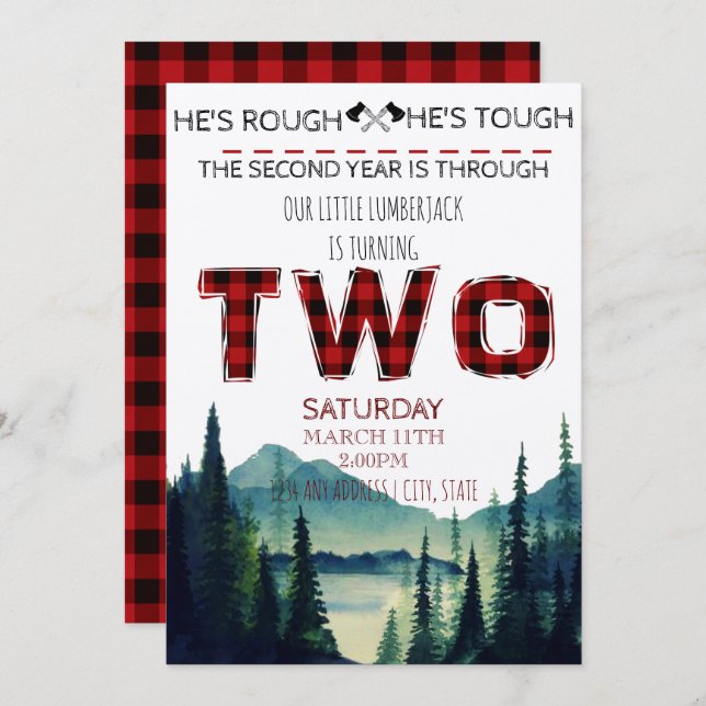 Convites Convidado de aniversário de Lumberjack - Xadrez de (Frente/Verso)