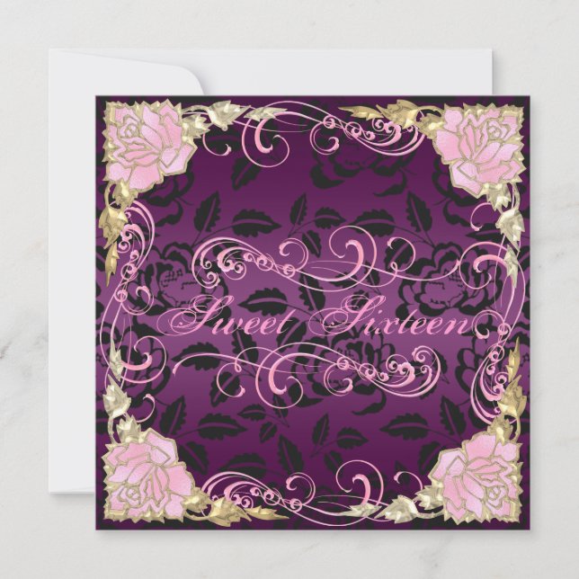 Convites Convidado de Aniversário do 16 Rosa e rosa (Frente)