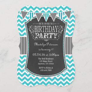 Convites Convidado de aniversário do Chalkboard Chevron Tur
