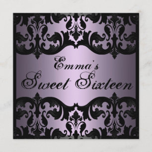 Convites Convidado de Aniversário do Damasco Elegante Roxo