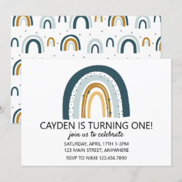 Convites Convidado de aniversário do Rainbow Blue e Brown