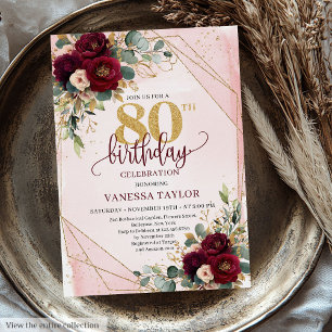 Convites Convidado de Aniversário para 80 de Rosas Dourados