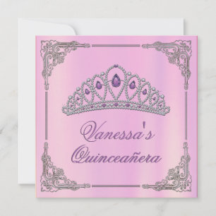 Convites Convidado de aniversário rosa com Diamond Tiara