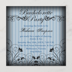 Convites Convidado de Bachelorette Floral Preto e Azul