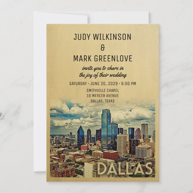 Convites Convidado de Casamento de Dallas Texas Vintage Sky (Frente)