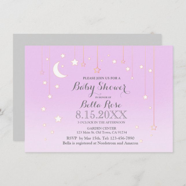Convites Convidado de chá de fraldas de cinza-estrela-da-lu (Frente/Verso)