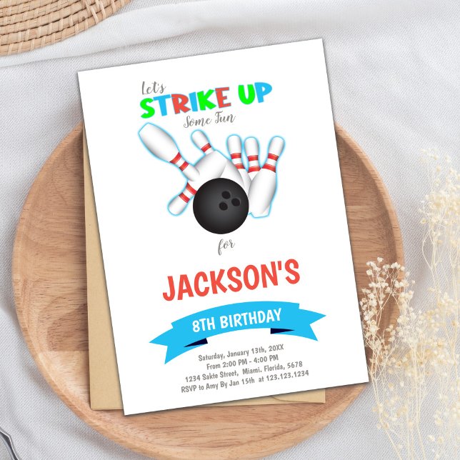 Convites Convidado de Crianças Editáveis para Meninos ou Me (Bowling Invitations)