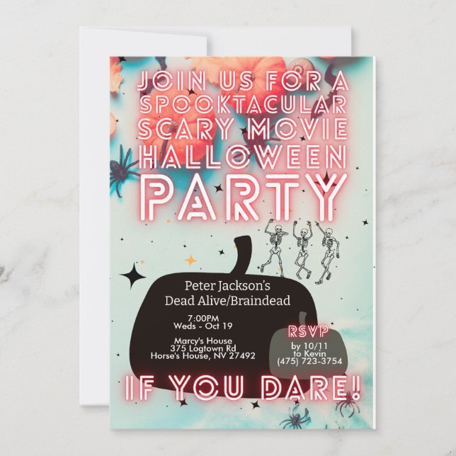 Convites Convidado de Filme Assustador de Festa de Hallowee (Frente)