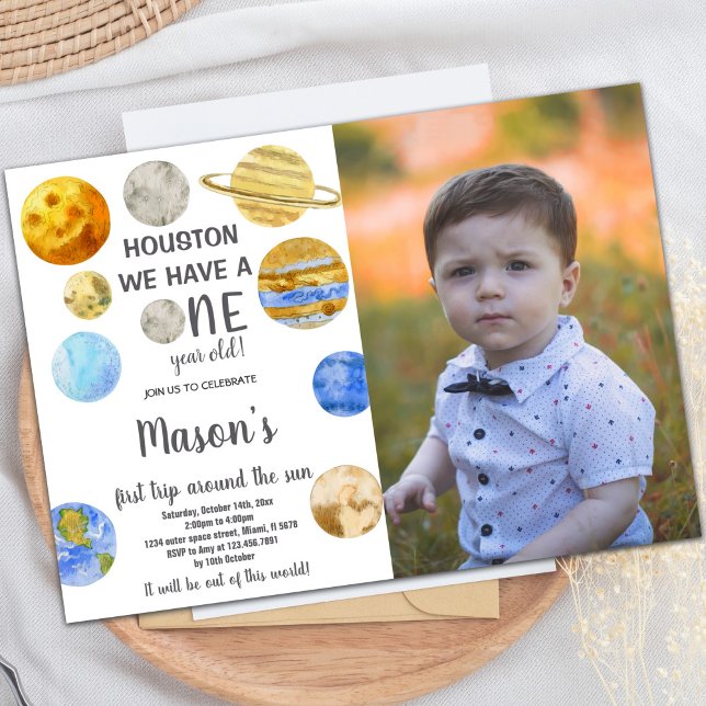 Convites Convidado de Grupo de Espaço Exterior para Criança (Houston Galaxy Birthday Invitations with photo)