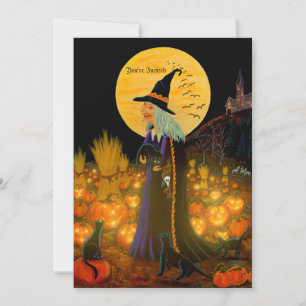 Convites Convidado de Halloween, bruxa num Jack-O-Lanterna 