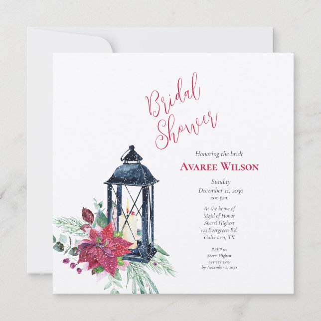 Convites Convidado de Lanterna Poinsettia Evergreens (Frente)