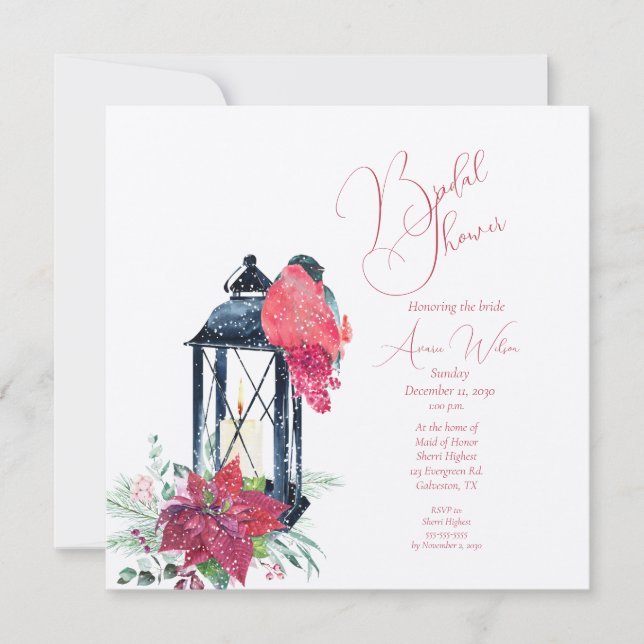 Convites Convidado de Lanterna Poinsettia Evergreens (Frente)