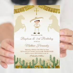 Convites Convidado de Natal e Batismo Dourado Fiesta Mexica