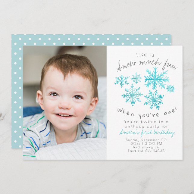 Convites Convidado de primeira foto de aniversário com floc (Frente/Verso)