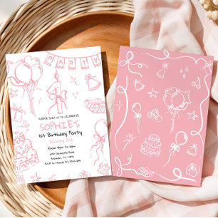 Convites Convidado de primeiro aniversario Desenhado à Mão,