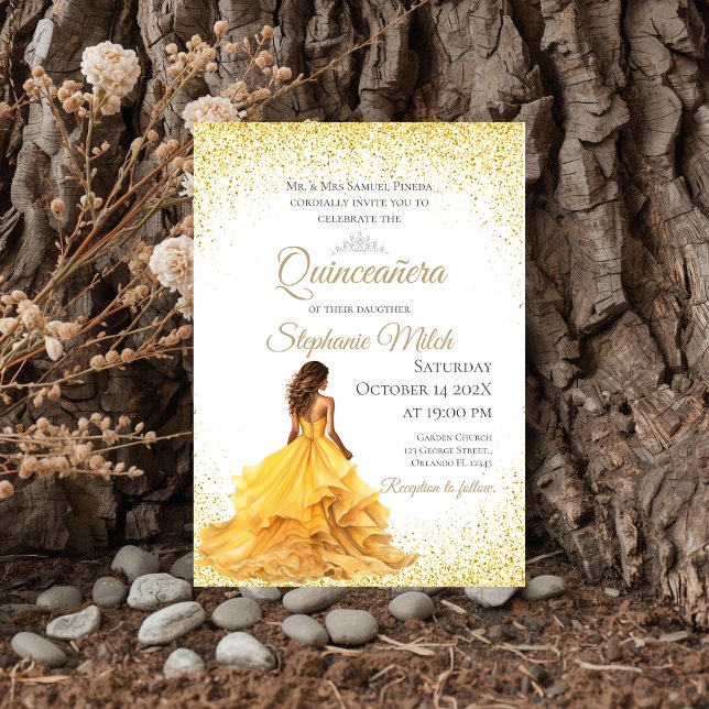 Convites Convidado de Quinceanera Amarelo (Criador carregado)
