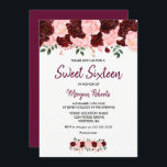 Convites Convidado de Script Blush Burgundy Rosa Sweet 16<br><div class="desc">Blush Burgundy Rosa Sweet 16 Script Invite Coleção Floral de Coloração Rosa e Borgonha,  Blush Rosa e Florais de Vinho,  Flores de Aquarela Pintadas À Mão,  Flores Moles Rosa e Merlot</div>