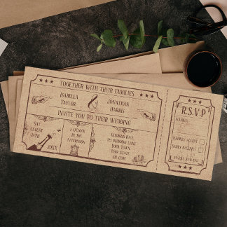 Convites Convidado de Tíquete do casamento vintage com RSVP