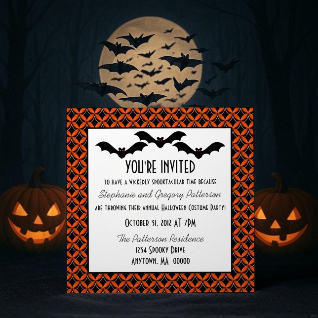 Convites Convidado do Festa de Halloween do Glam Bats Uptow (Uptown Glam Bats Halloween Party Invite)