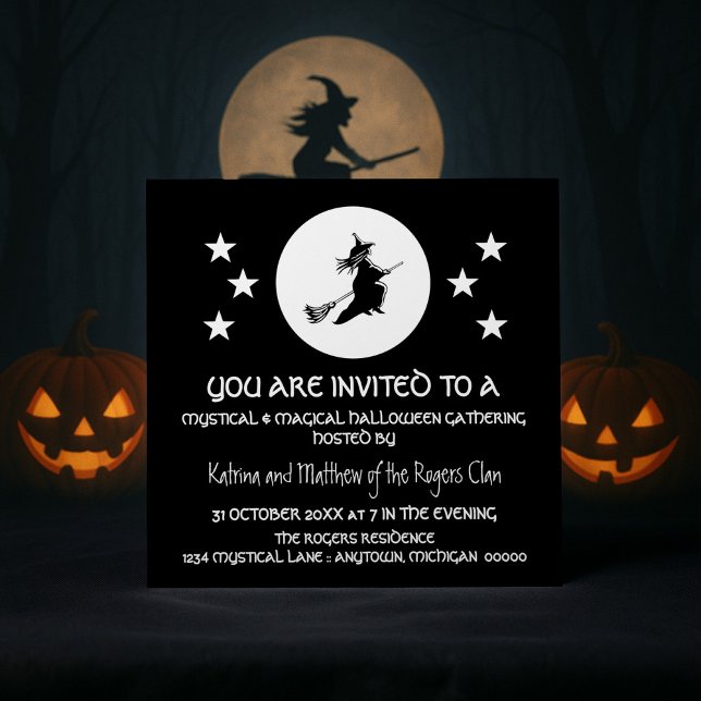 Convites Convidado do Festa de Halloween, Preto e Branco (Black Bewitching Halloween Party Invitation)