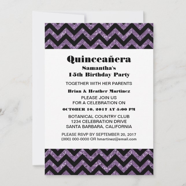 Convites Convidado do Partido Chevron Glitter Quinceañera (Frente)