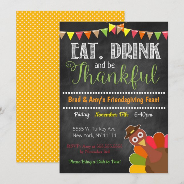 Convites Convidado do Partido de Ação de Graças (Frente/Verso)